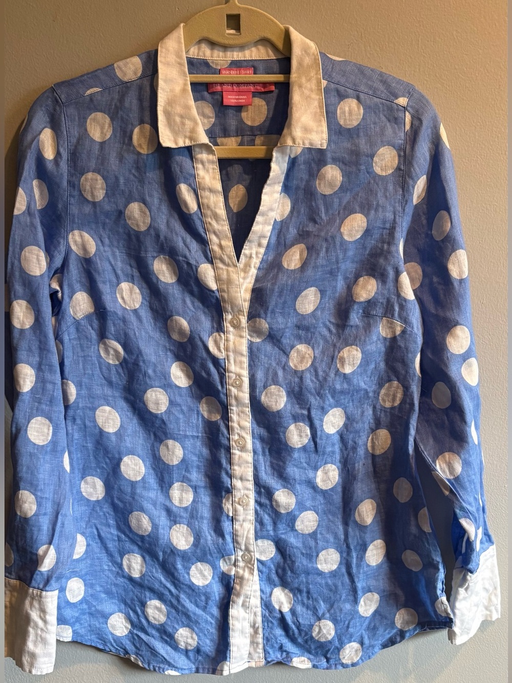 Island Company 100% Linen Blue & White Blouse Size Small